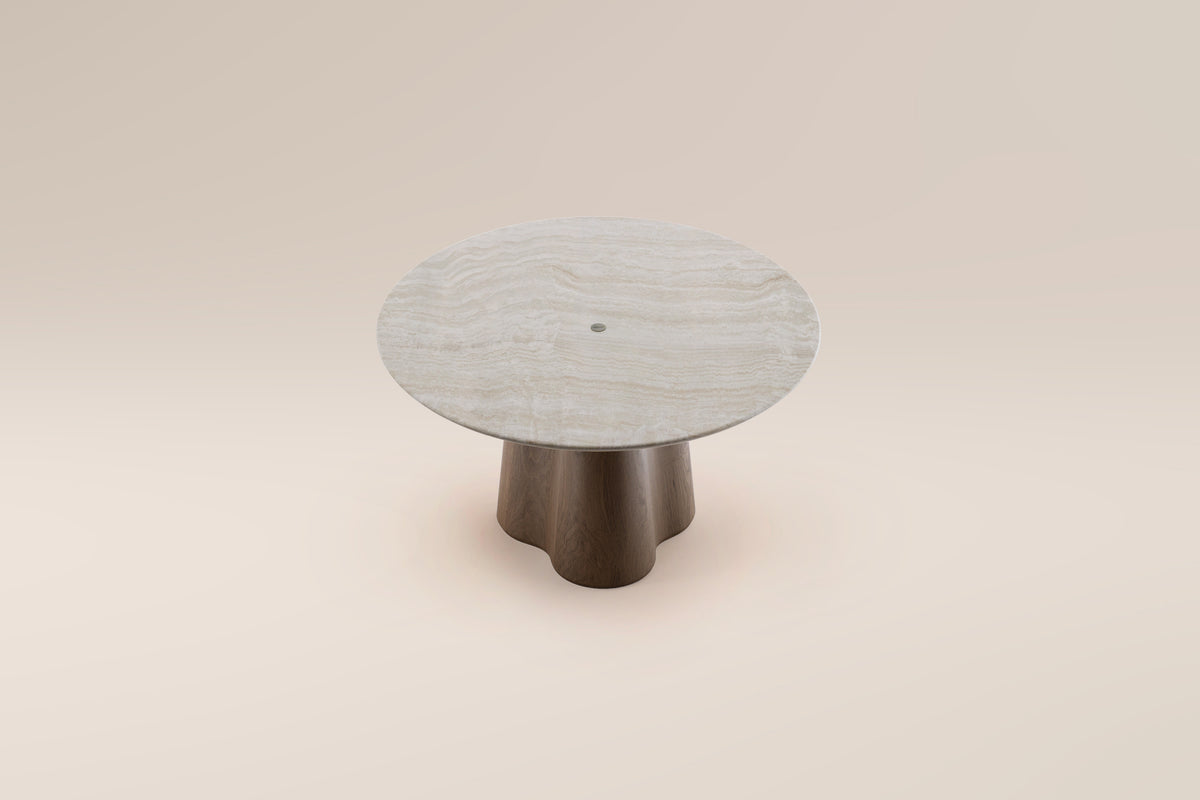 RAGNE ROUND TABLE - TRAVERTINE AND WALNUT– Dara Maison